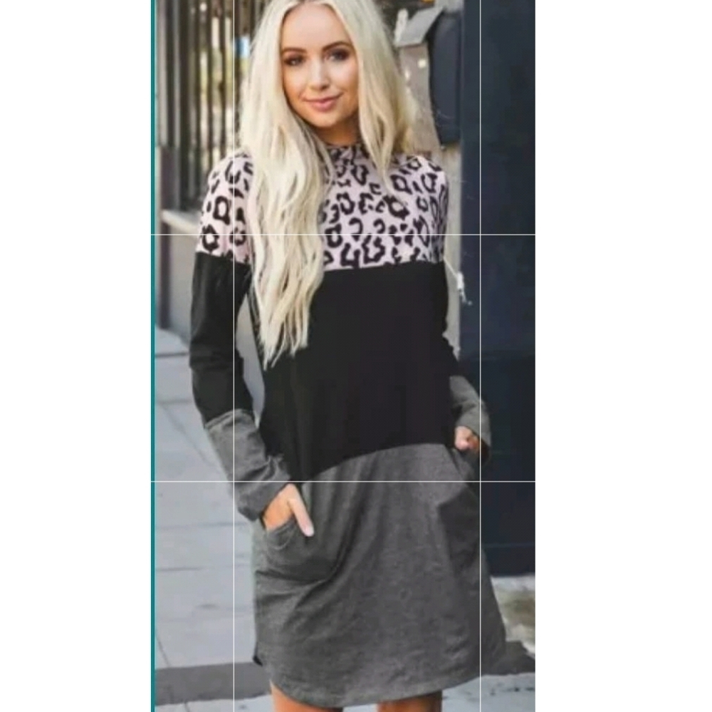 Black, gray, and pink leopard hoodie dress, size medium